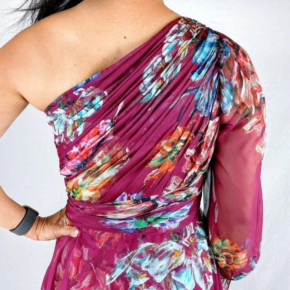 Marchesa Notte Red One-Shoulder Floral Dress $595 - Picture 7 of 12